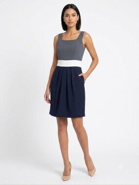 CASTILIAN Colorblock Pleated Sheath Dress With Pockets Size 10 Office Cocktail
